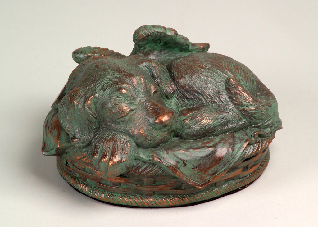 Dog Series Cold Cast Urn - Verdigris w/ Engraving Dog Series Cold Cast Urn - Verdigris w/ Engraving