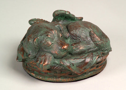 Dog Series Cold Cast Urn - Verdigris w/ Engraving